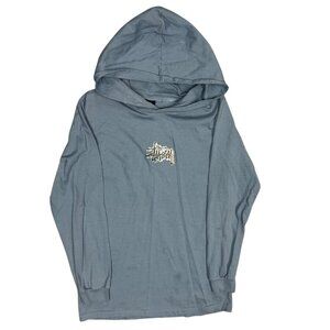 Vintage Stussy Hoodie Pullover Glitter Logo Blue Lightweight Cotton Medium